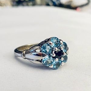 Blue topaz, sapphire, and sterling silver ring.
